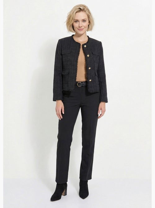 Veste tweed boutonnée frangée sans col - AFIBEL - Kiabi