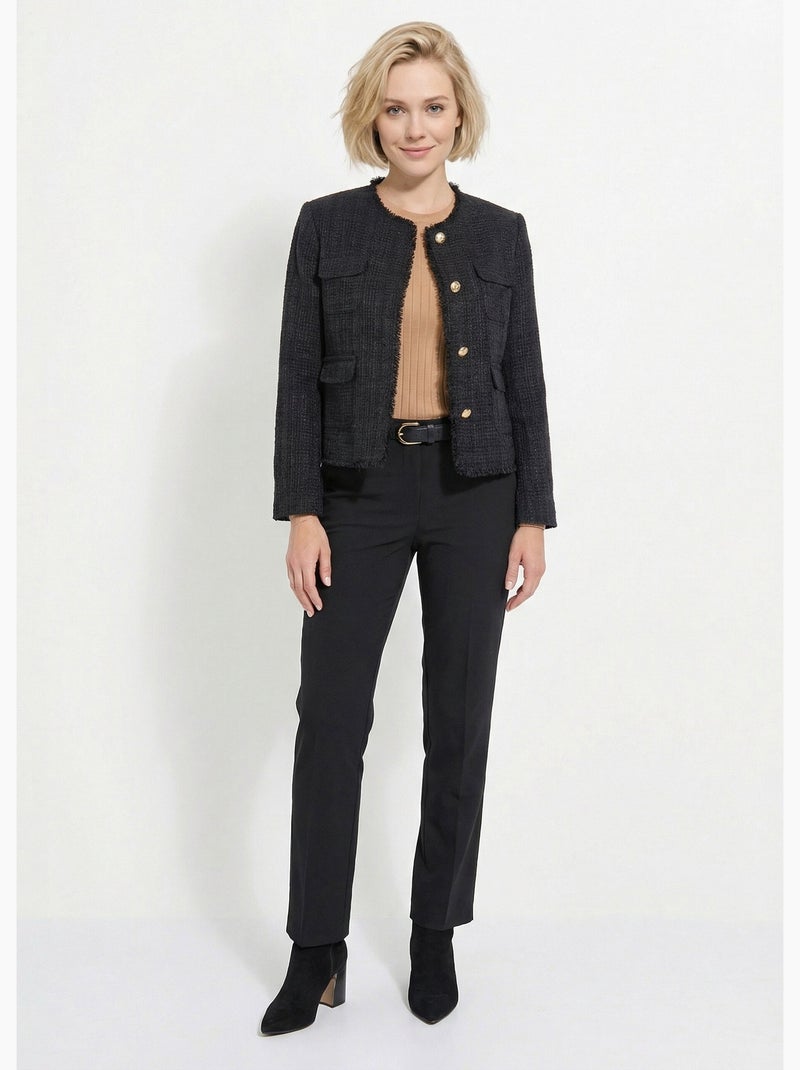 Veste tweed boutonnée frangée sans col - AFIBEL Noir - Kiabi