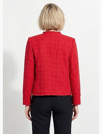 Veste tweed boutonnée frangée sans col - AFIBEL