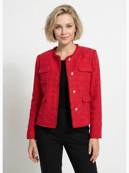 Veste tweed boutonnée frangée sans col - AFIBEL - Kiabi