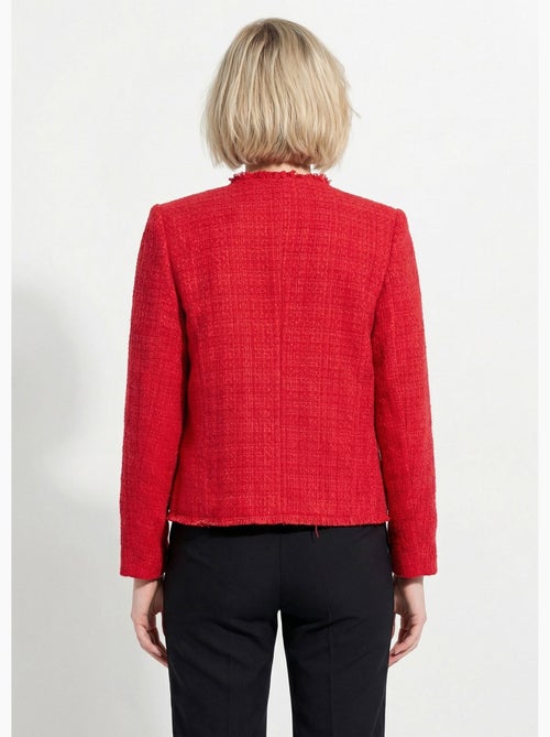 Veste tweed boutonnée frangée sans col - AFIBEL - Kiabi