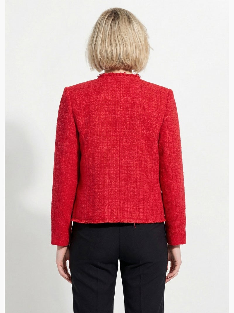 Veste tweed boutonnée frangée sans col - AFIBEL Rouge - Kiabi