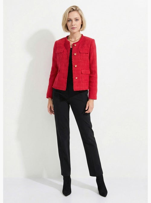 Veste tweed boutonnée frangée sans col - AFIBEL - Kiabi