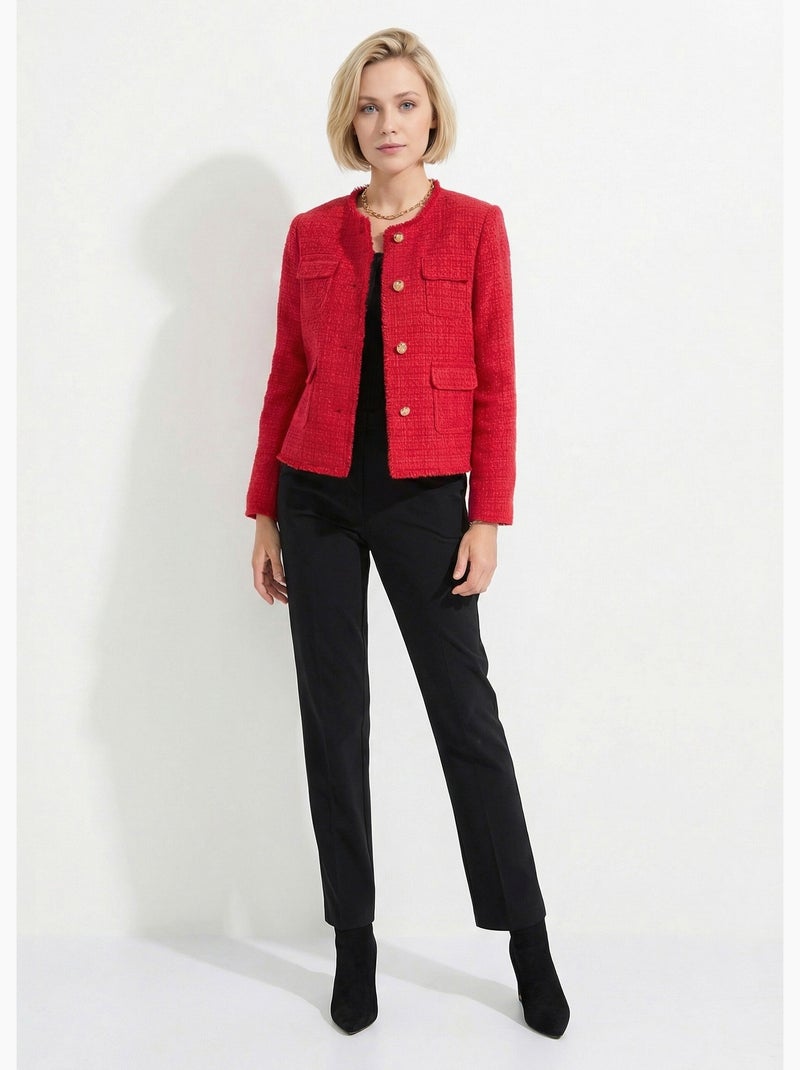 Veste tweed boutonnée frangée sans col - AFIBEL Rouge - Kiabi