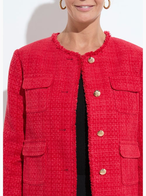 Veste tweed boutonnée frangée sans col - AFIBEL - Kiabi