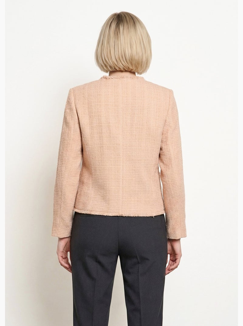 Veste tweed boutonnée frangée sans col - AFIBEL Vert amande/Mauve/Marine - Kiabi