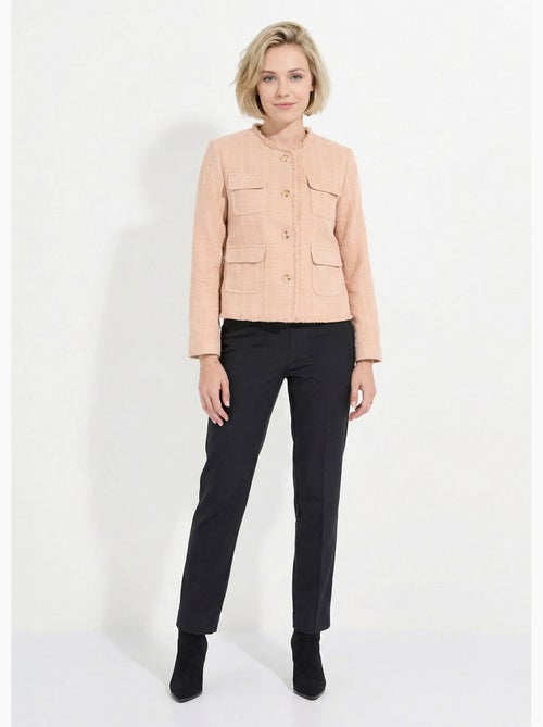 Veste tweed boutonnée frangée sans col - AFIBEL - Kiabi