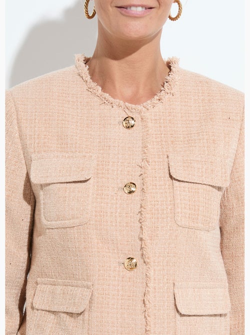 Veste tweed boutonnée frangée sans col - AFIBEL - Kiabi