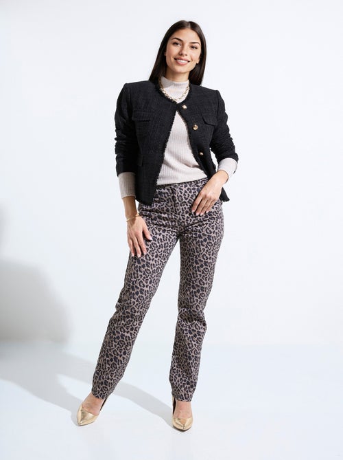 Veste tweed boutonnée frangée sans col - Kiabi