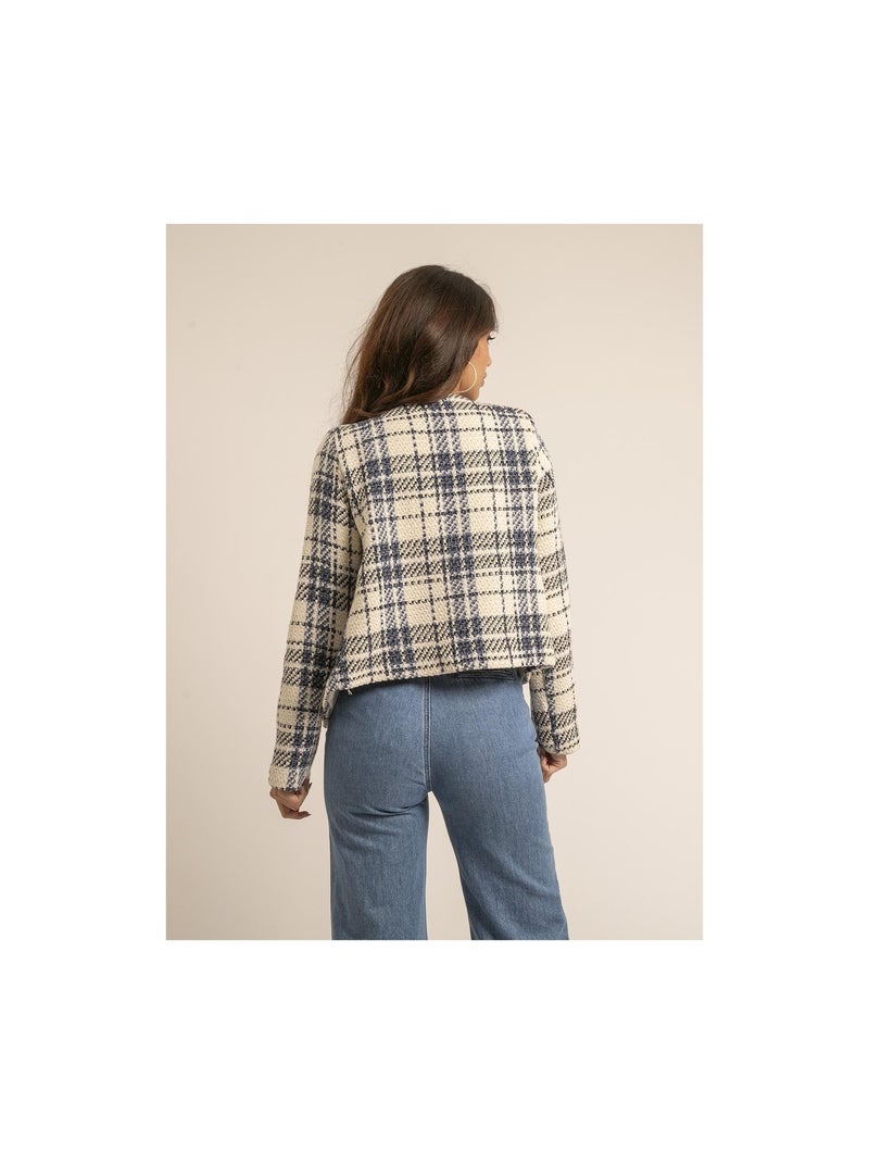 Veste tweed ULRIKA Bleu - Kiabi