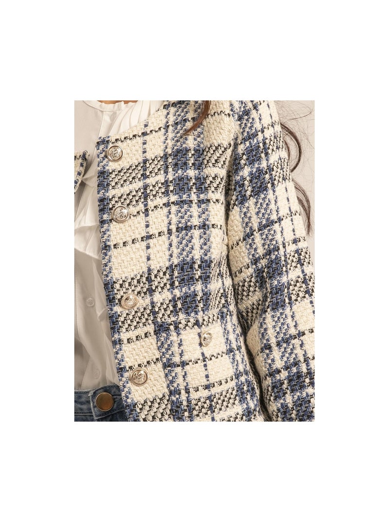 Veste tweed ULRIKA Bleu - Kiabi