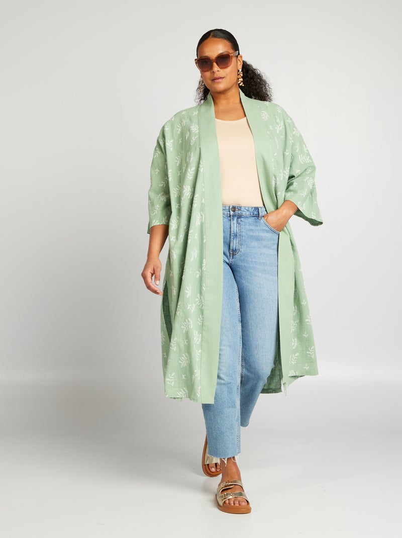 Veste type kimono avec broderie Vert - Kiabi