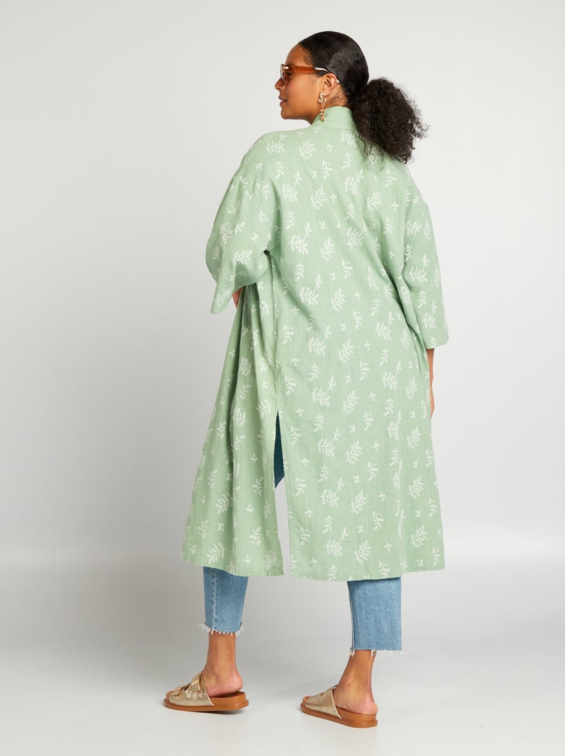 Veste type kimono avec broderie Vert - Kiabi