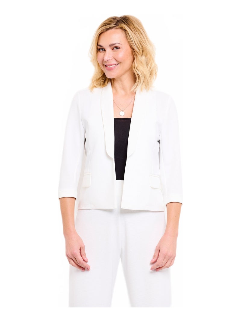 Veste unie courte smocking manches 3/4 Blanc - Kiabi