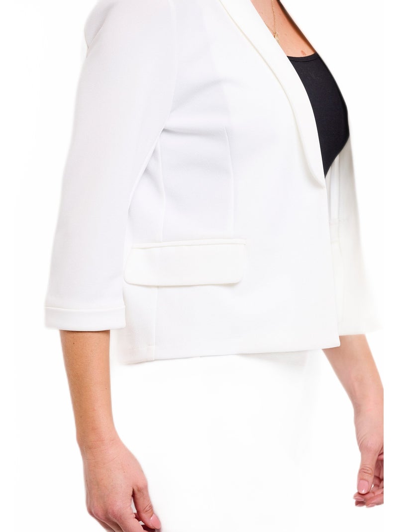 Veste unie courte smocking manches 3/4 Blanc - Kiabi