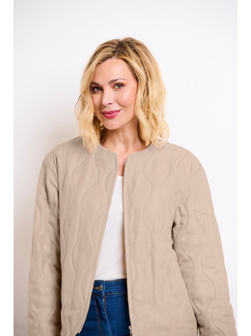 Veste unie matelassée zippée courte col rond - Afibel Beige - Kiabi