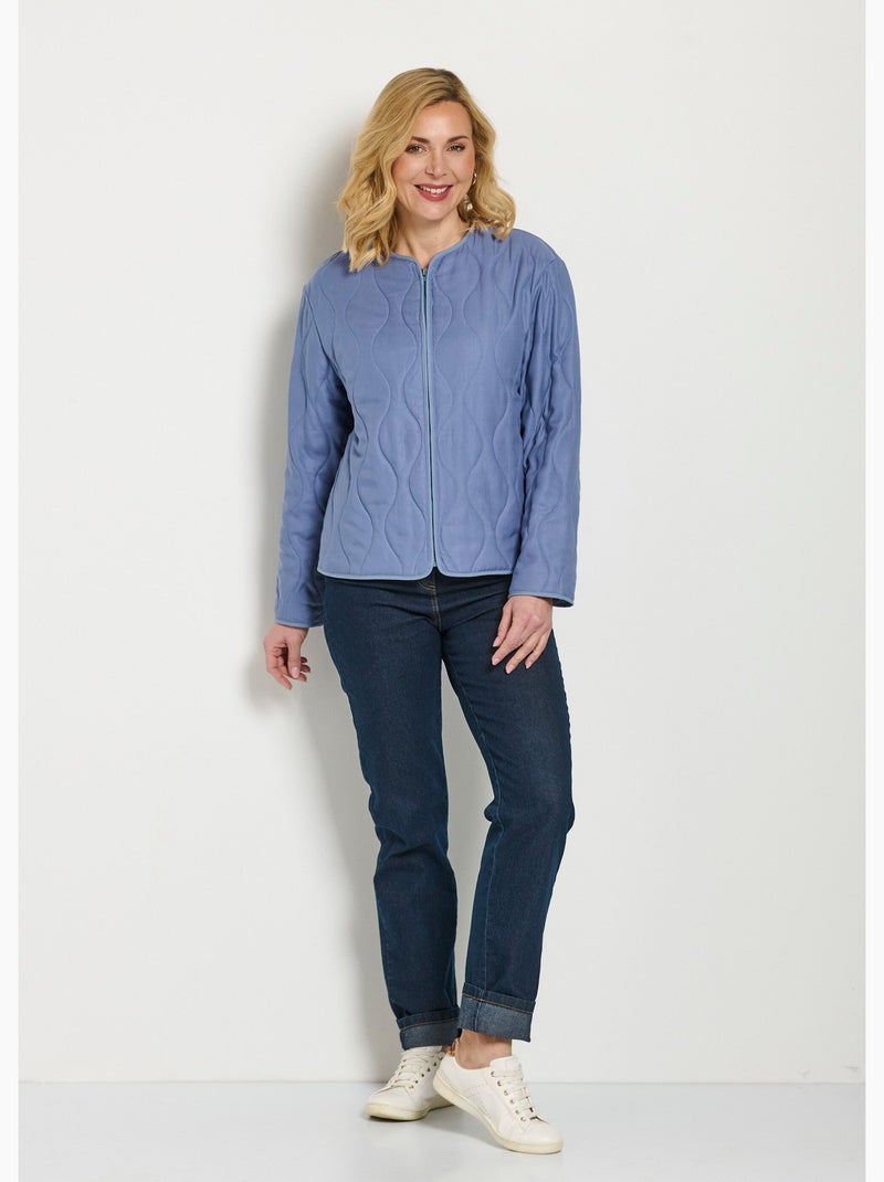 Veste unie matelassée zippée courte col rond - Afibel Bleu jean - Kiabi