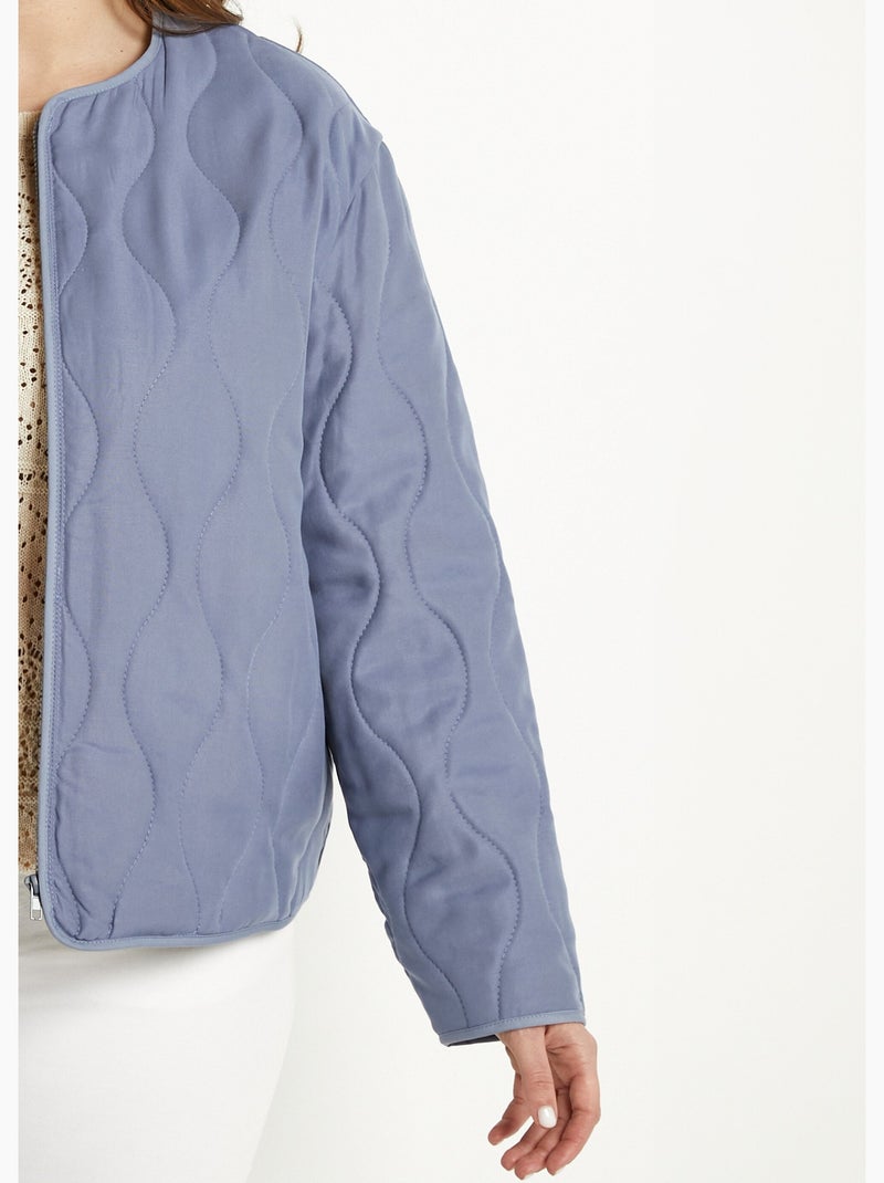 Veste unie matelassée zippée courte col rond - Afibel Bleu jean - Kiabi