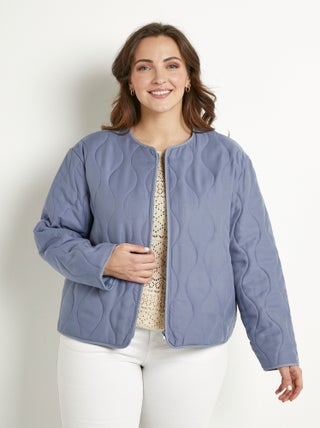 Veste unie matelassée zippée courte col rond