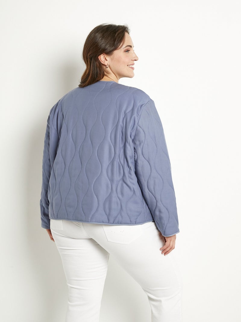 Veste unie matelassée zippée courte col rond Bleu denim - Kiabi