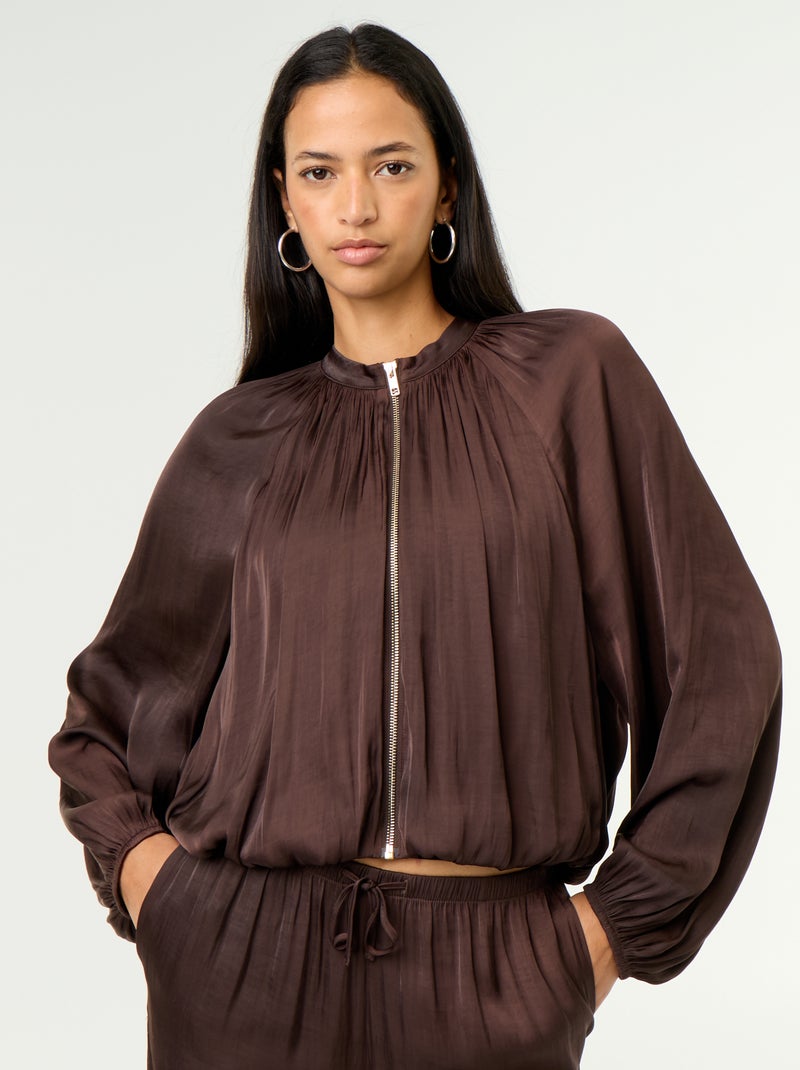 Veste unie satinée forme boule Marron - Kiabi