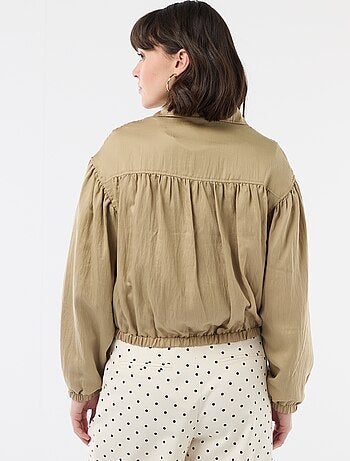 Veste unie zippée avec manches bouffantes
