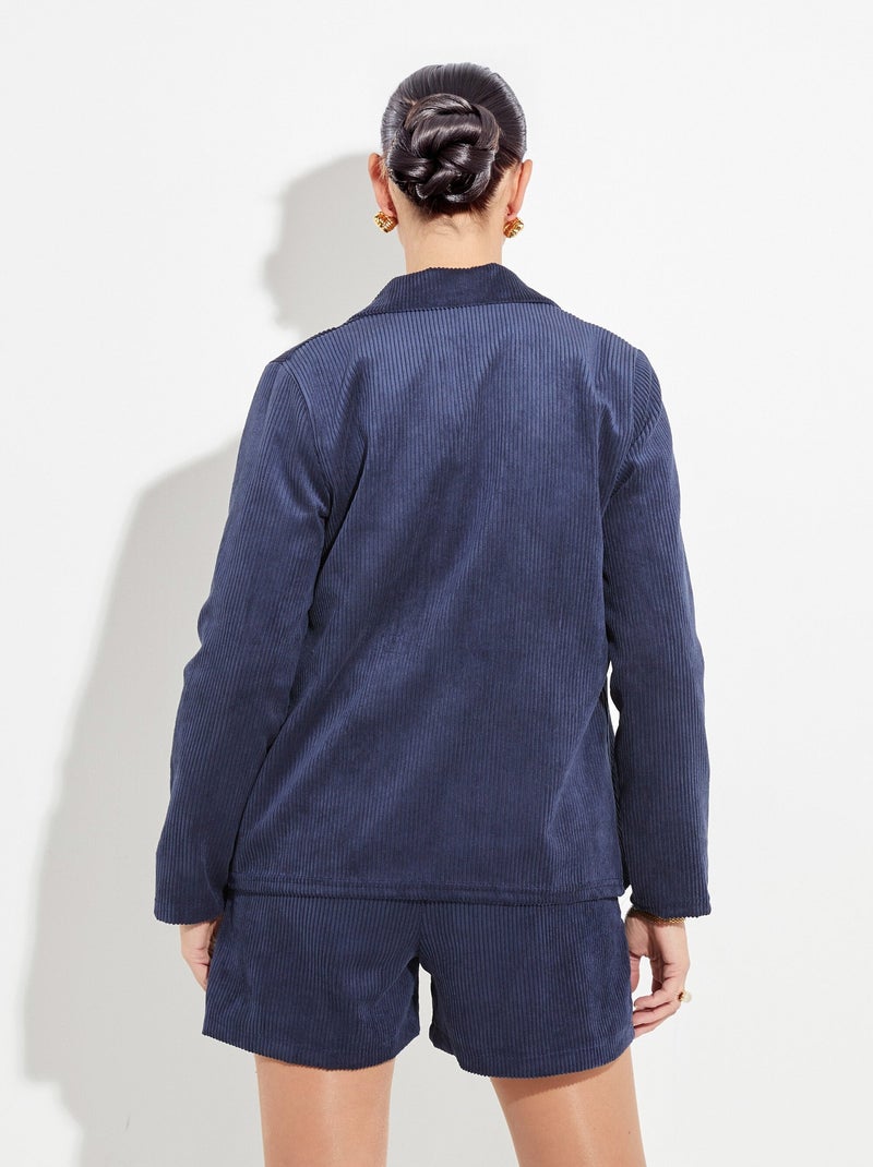 Veste velours grosses cotes, col tailleur - Afibel Bleu marine - Kiabi