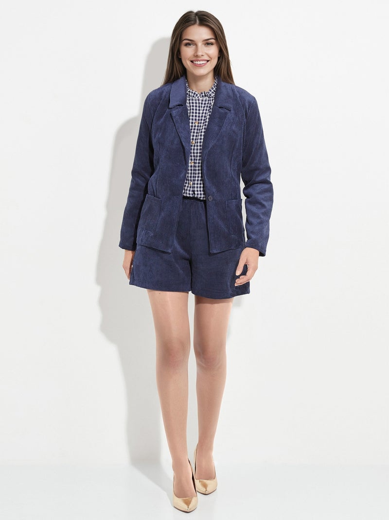 Veste velours grosses cotes, col tailleur - Afibel Bleu marine - Kiabi