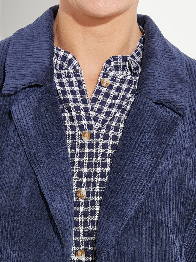 Veste velours grosses cotes, col tailleur - Afibel Bleu marine - Kiabi