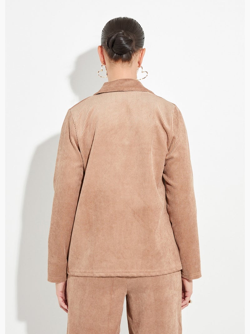 Veste velours grosses cotes, col tailleur - Afibel Camel - Kiabi