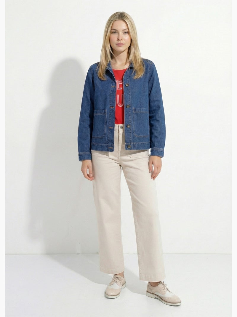 Veste worker en jean boutonnée mi-saison - afibel Bleu - Kiabi