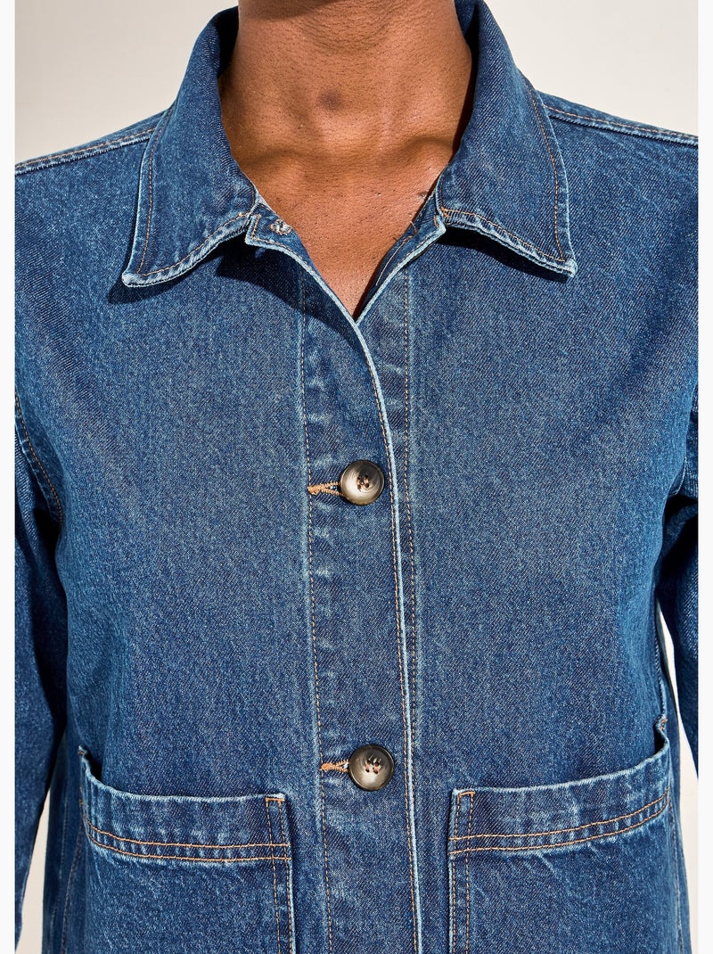 Veste worker en jean boutonnée mi-saison - afibel Bleu - Kiabi