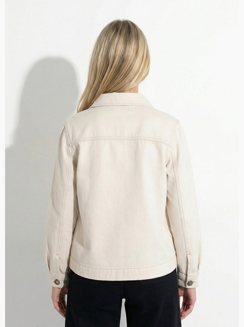 Veste worker en jean boutonnée mi-saison - afibel Ecru - Kiabi