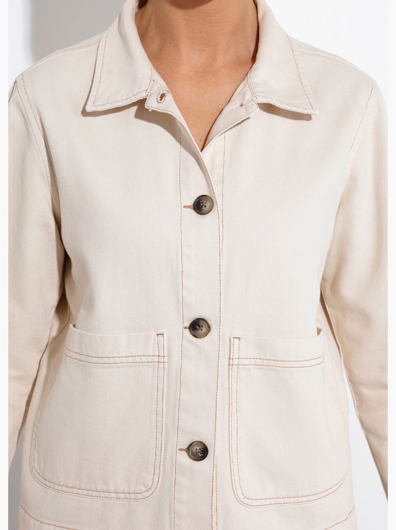 Veste worker en jean boutonnée mi-saison - afibel Ecru - Kiabi