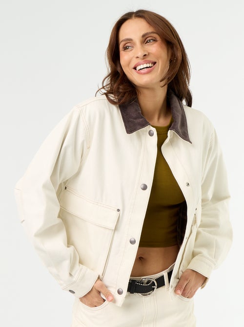 Veste workwear en denim et col velours - Kiabi
