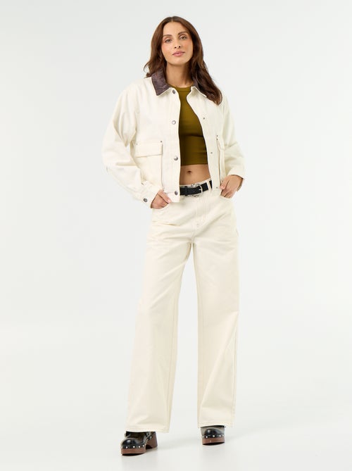 Veste workwear en denim et col velours - Kiabi