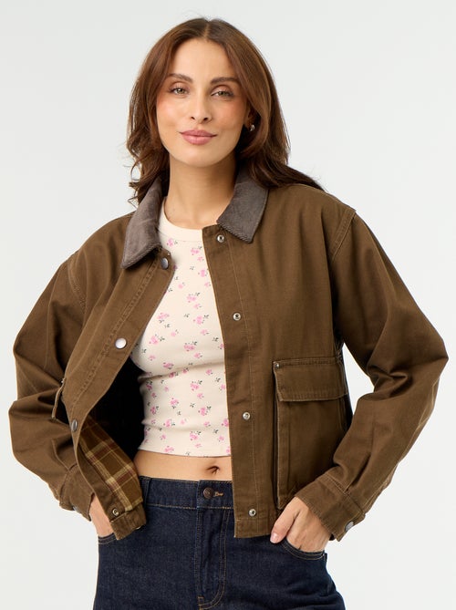 Veste workwear en denim et col velours - Kiabi