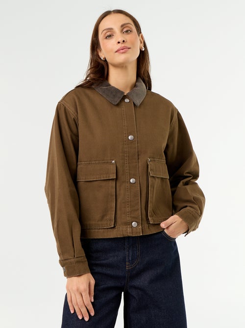 Veste workwear en denim et col velours - Kiabi