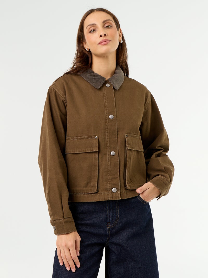 Veste workwear en denim et col velours Marron - Kiabi