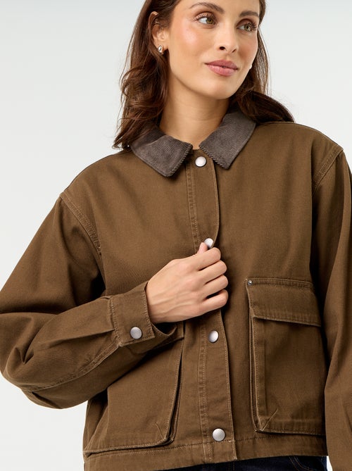 Veste workwear en denim et col velours - Kiabi