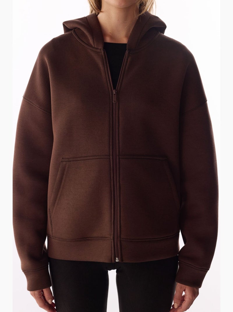 Veste zippée à capuche en scuba penti Marron chocolat - Kiabi
