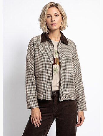 Veste zippée à carreaux et col velours - afibel