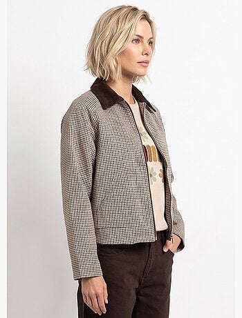 Veste zippée à carreaux et col velours - afibel