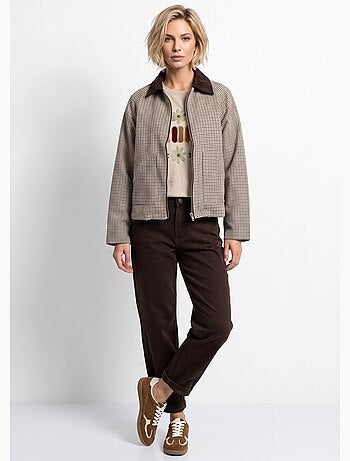 Veste zippée à carreaux et col velours - afibel