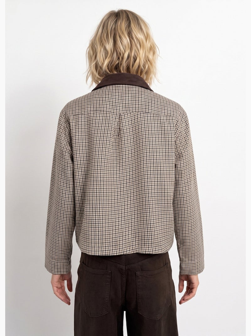 Veste zippée à carreaux et col velours - afibel Marron - Kiabi