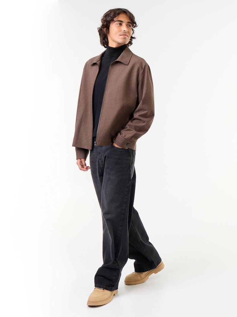 Veste zippée à carreaux Gris - Kiabi