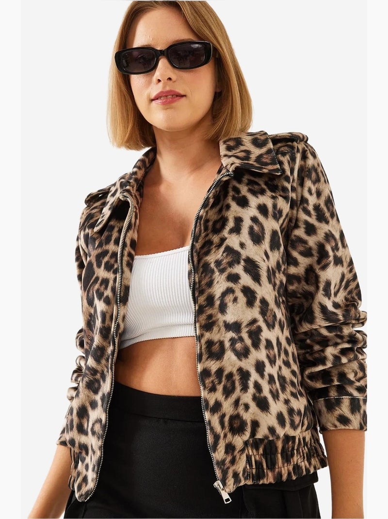 Veste zippée à imprimé léopard lucci Grège - Kiabi