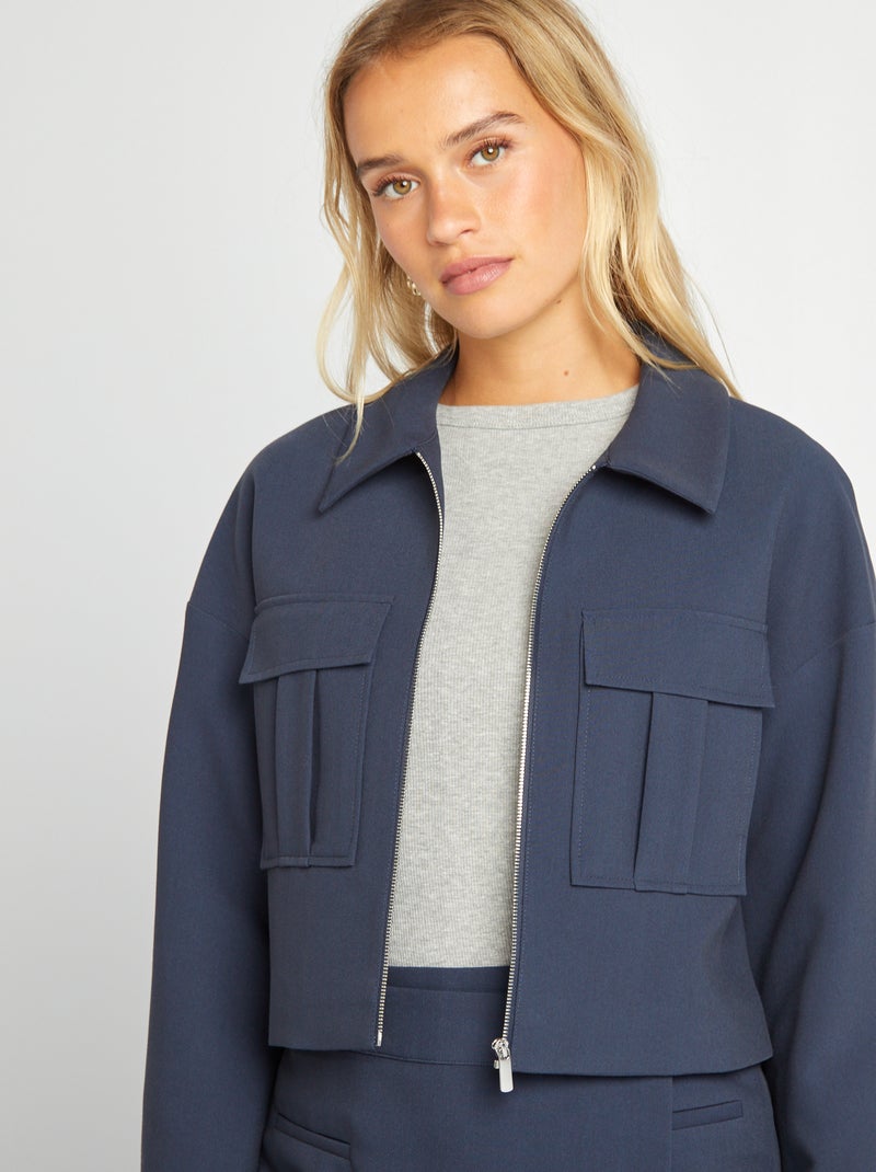 Veste zippée à poches plaquées Bleu marine - Kiabi