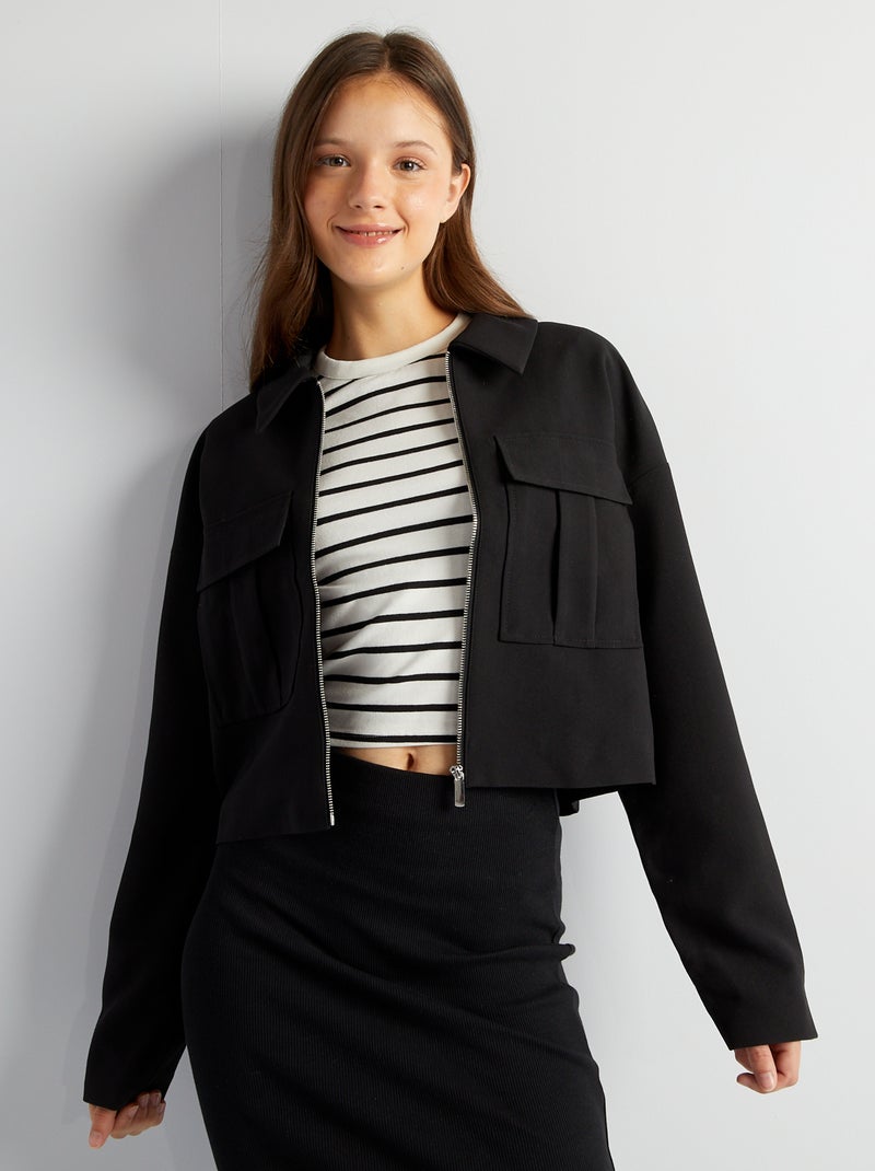 Veste zippée à poches plaquées noir - Kiabi
