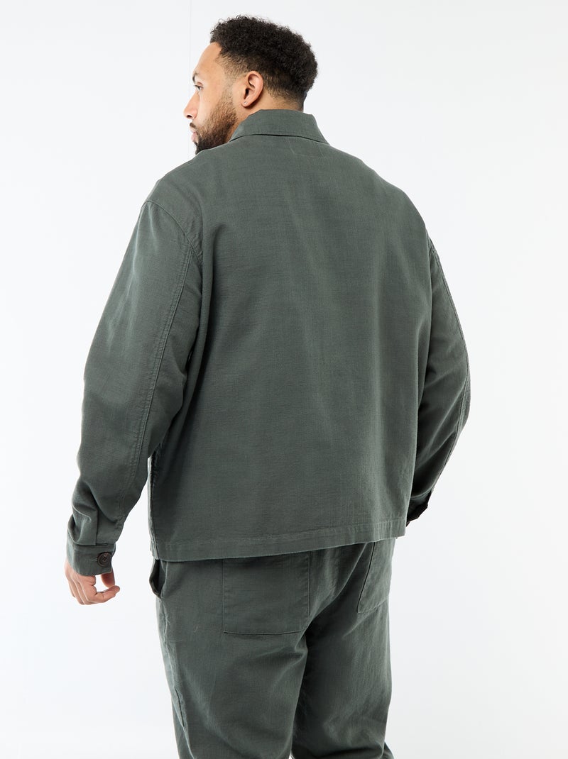 Veste zippée avec col chemise Vert - Kiabi